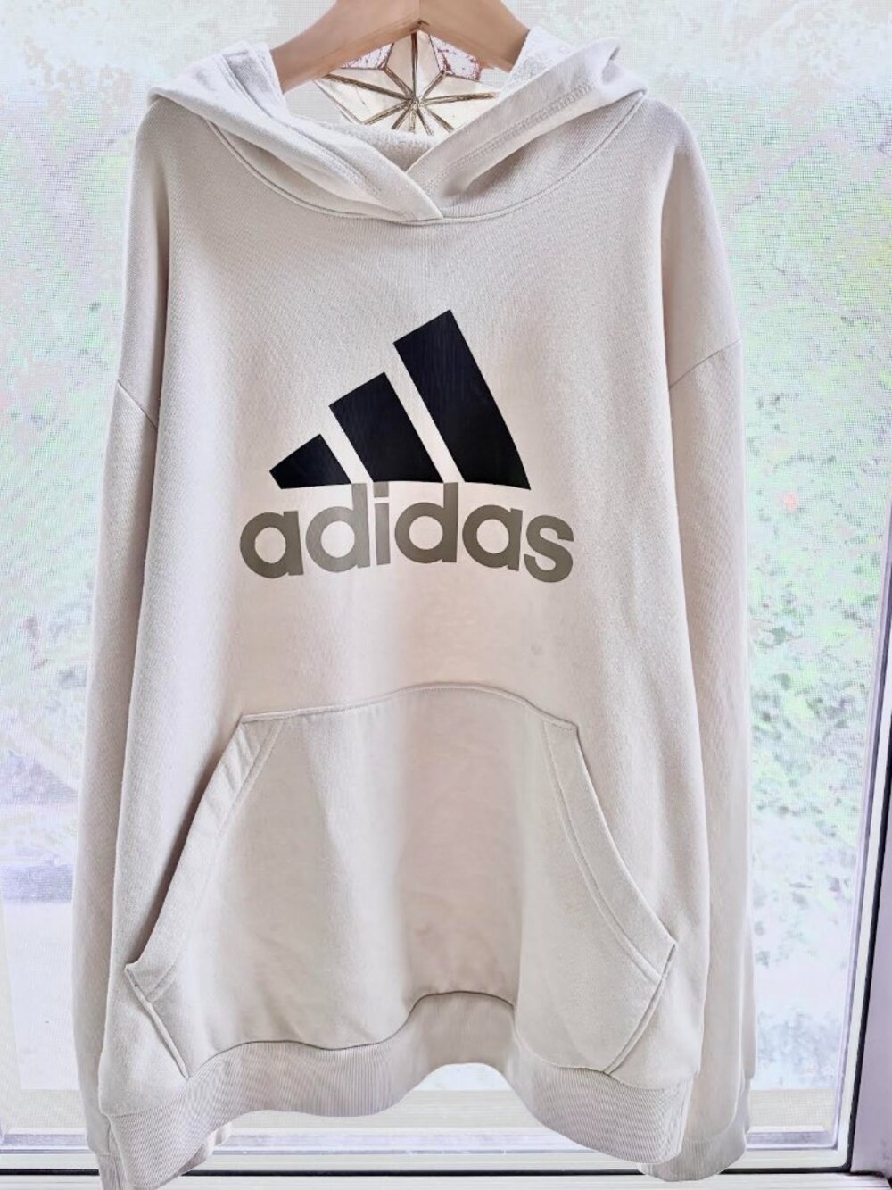 Adidas Off White / Cream Colored Three Stripe Classic Sweatshirt Youth L